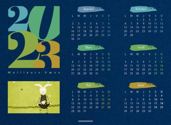 Carte calendrier 2023 Bleue