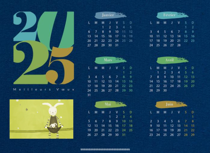 Carte calendrier 2024 Bleue