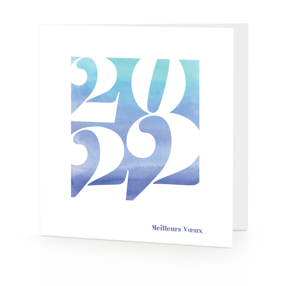 Carte de voeux 2022 - Aquarelle bleue