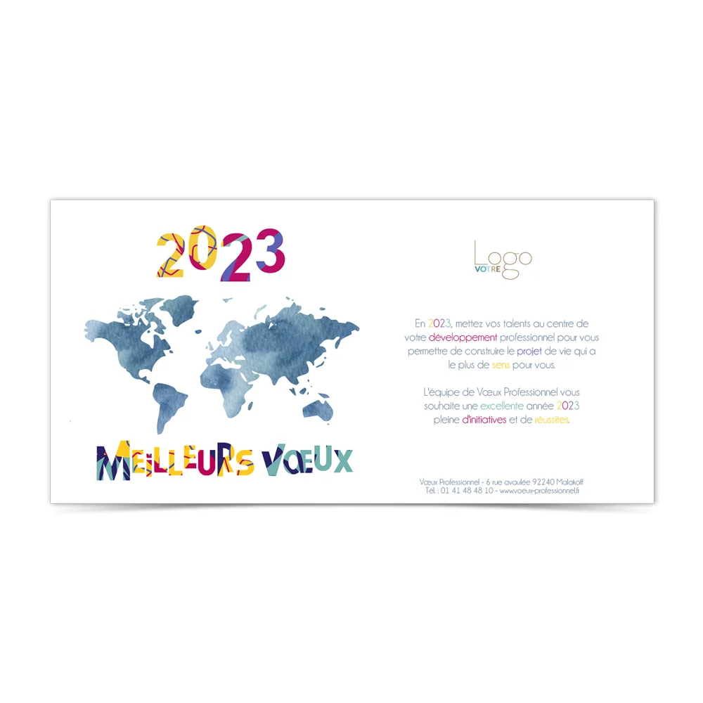 Carte de voeux 2023 Statique - Monde Aquarelle