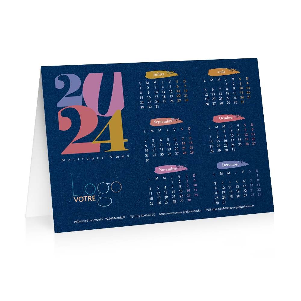 Carte calendrier 2024 Bleue