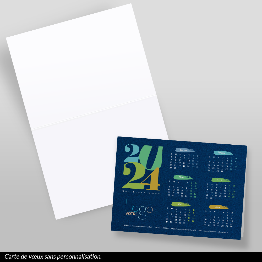 Carte calendrier 2024 Bleue