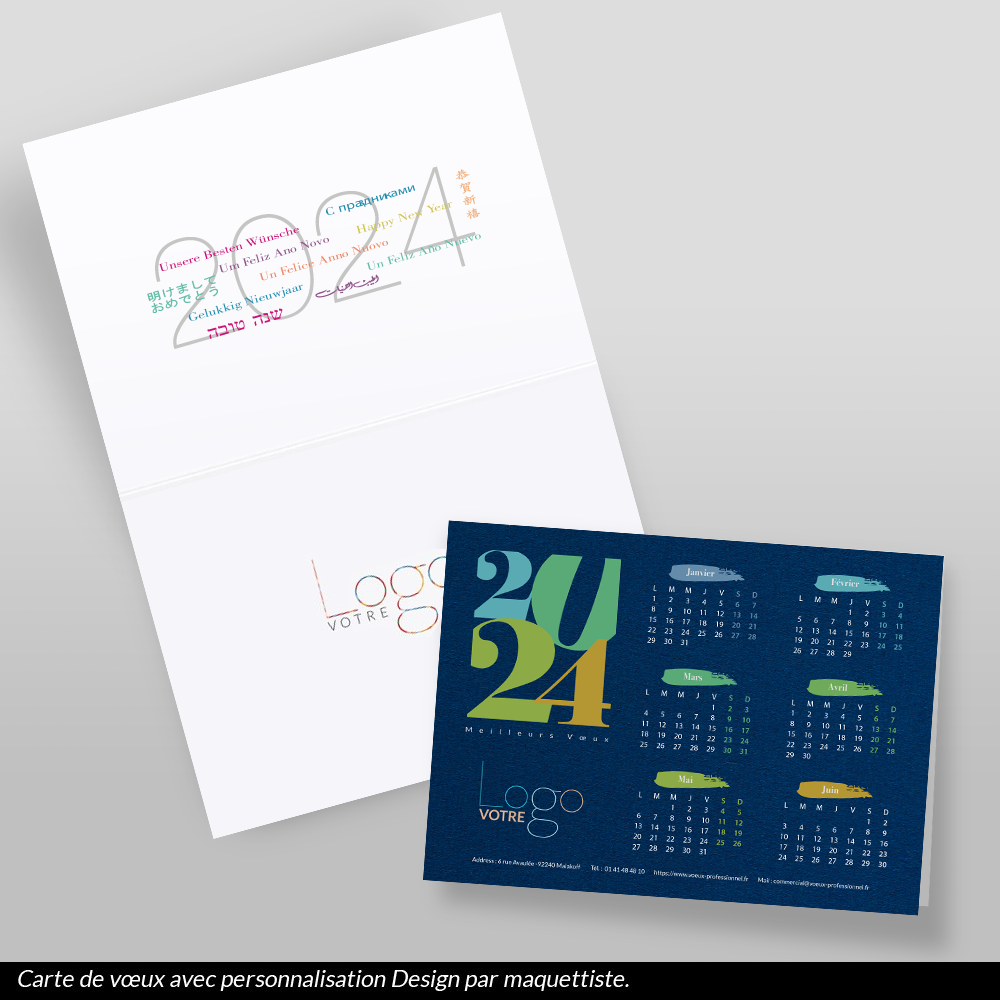Carte calendrier 2024 Bleue