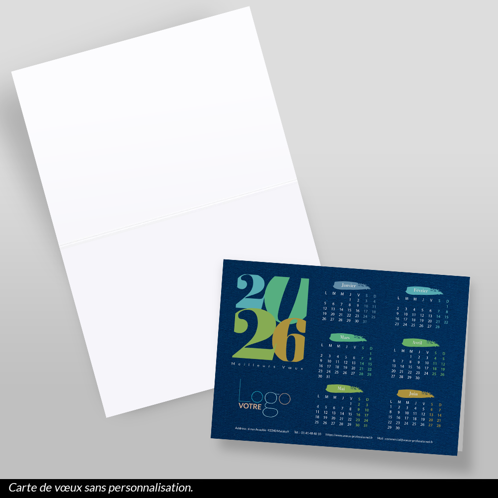 Carte calendrier 2026 Bleue