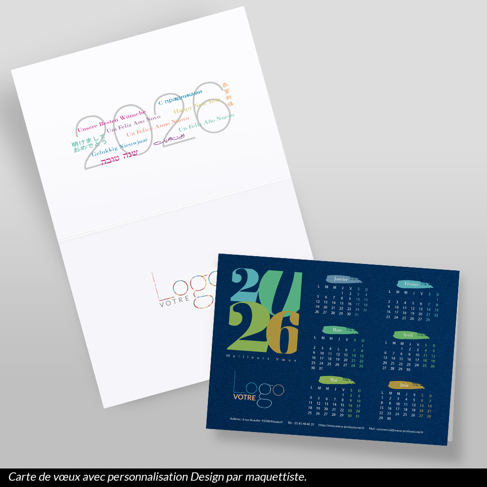 Carte calendrier 2026 Bleue