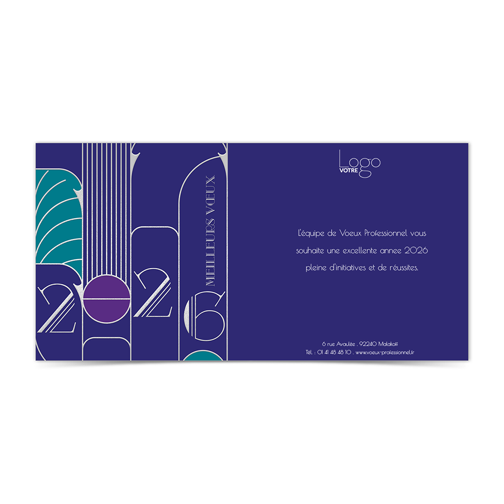 carte de voeux 2026 Statique -  Art Déco Bleue