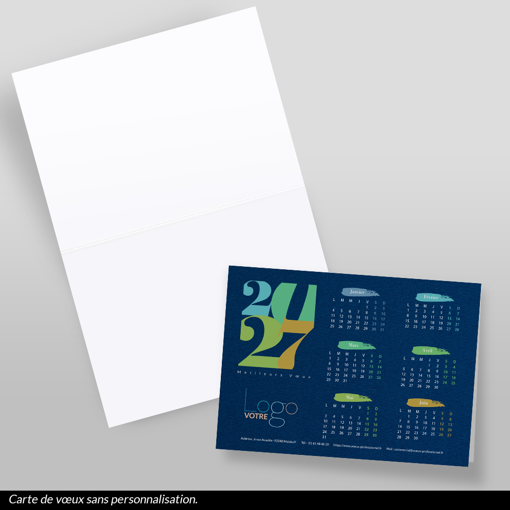 Carte calendrier 2026 Bleue