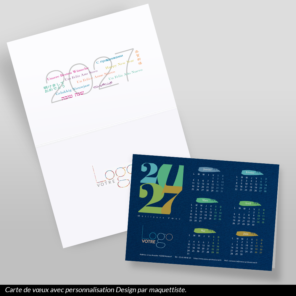 Carte calendrier 2026 Bleue