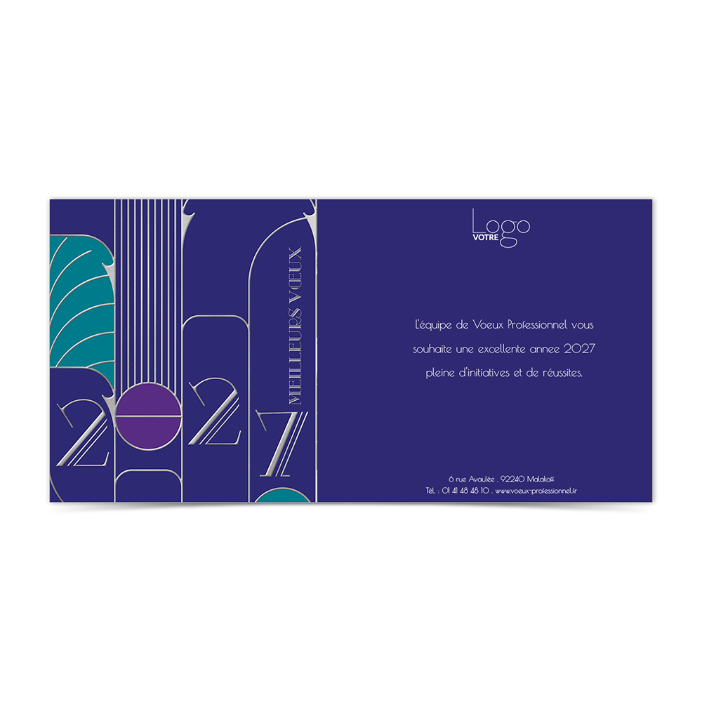 carte de voeux 2026 Statique - Art Déco Bleue